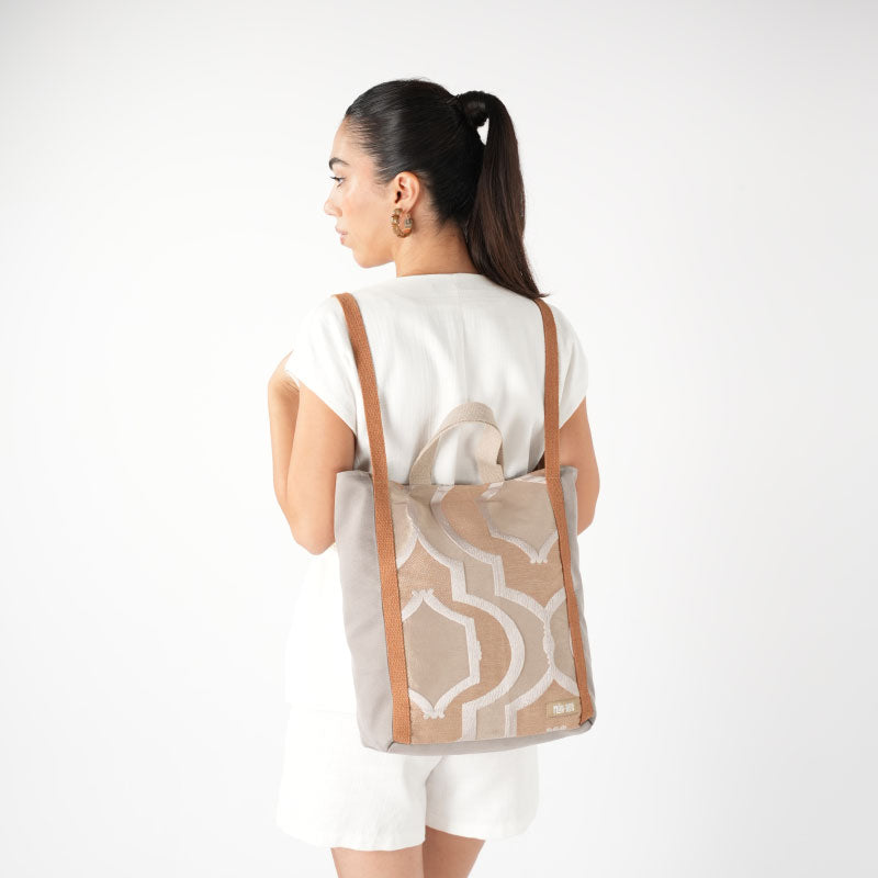 Patchwork Tote - Koyu Bej Motifli