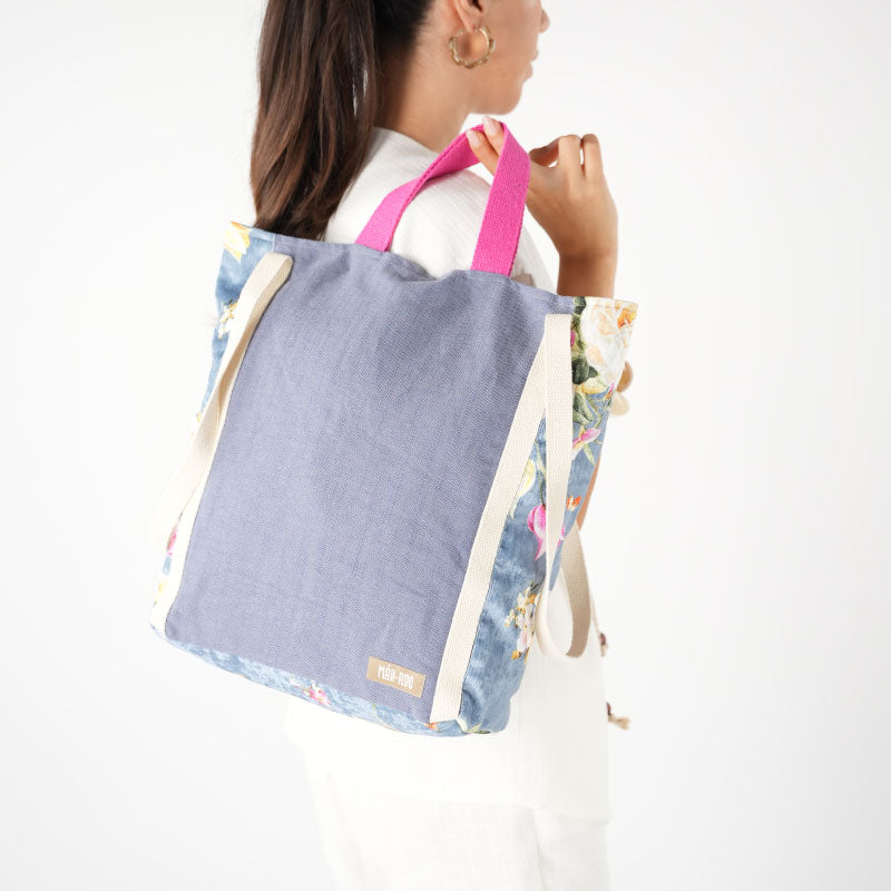Patchwork Tote - Mavi Çiçekli