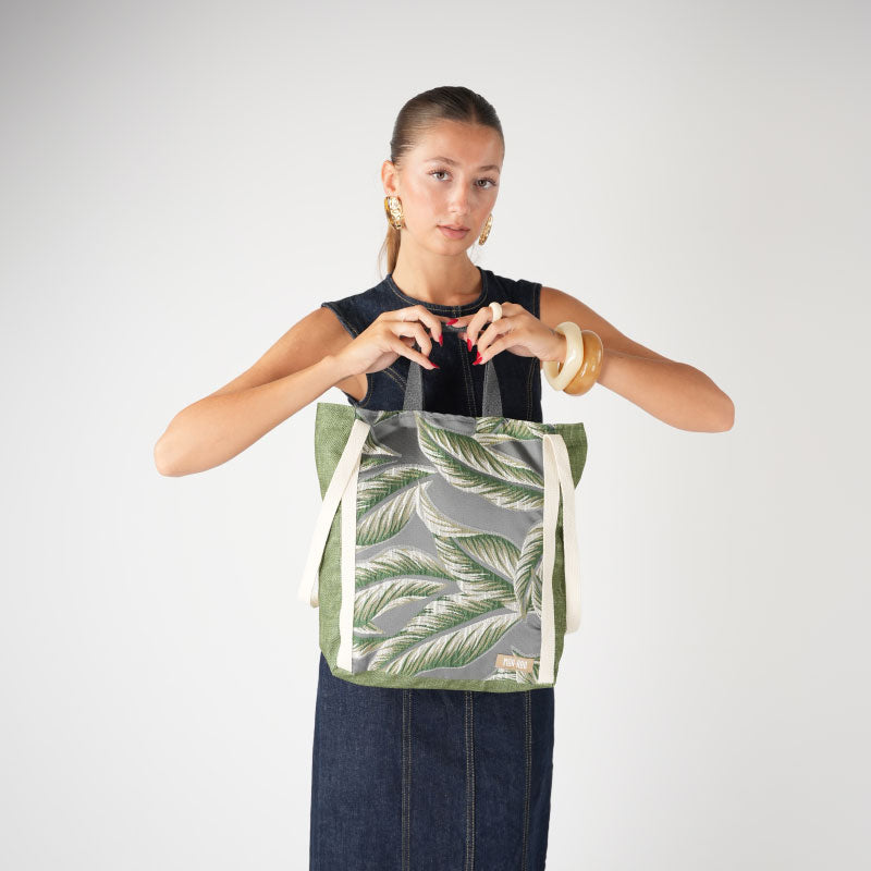 Patchwork Tote - Yeşil Yapraklı