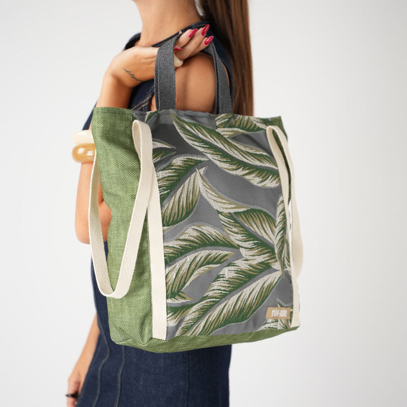 Patchwork Tote - Yeşil Yapraklı