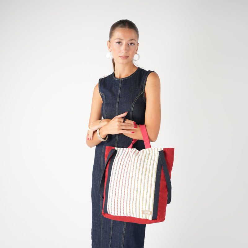 Patchwork Tote - Kırmızı Çizgili