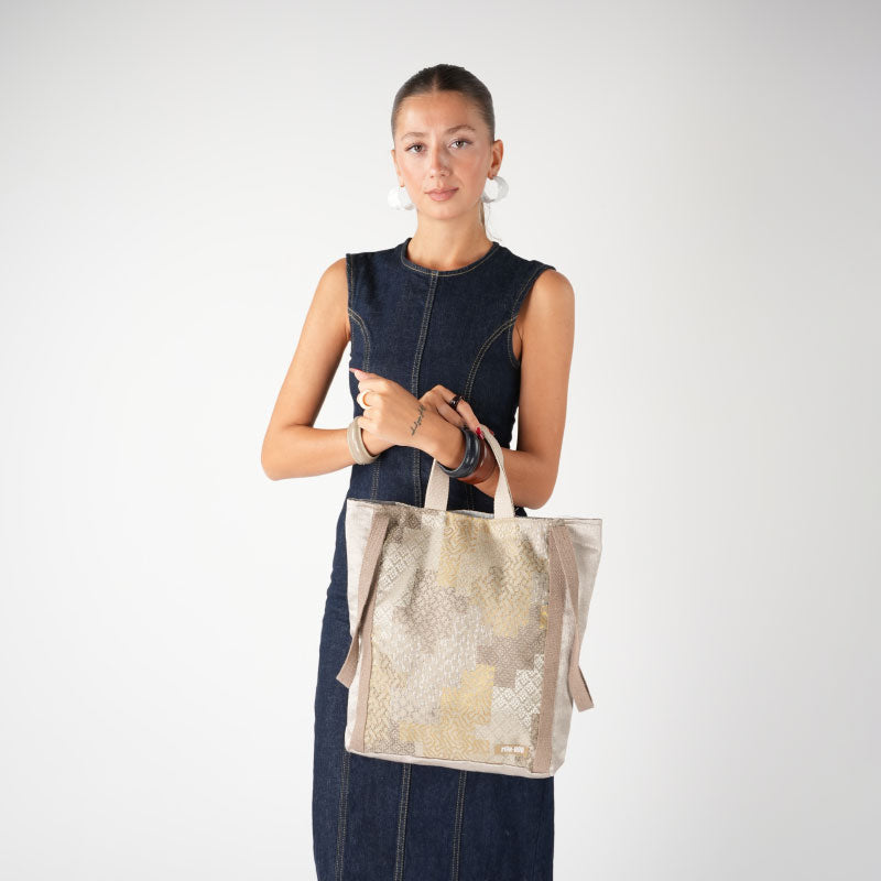 Patchwork Tote - Parlak Bej
