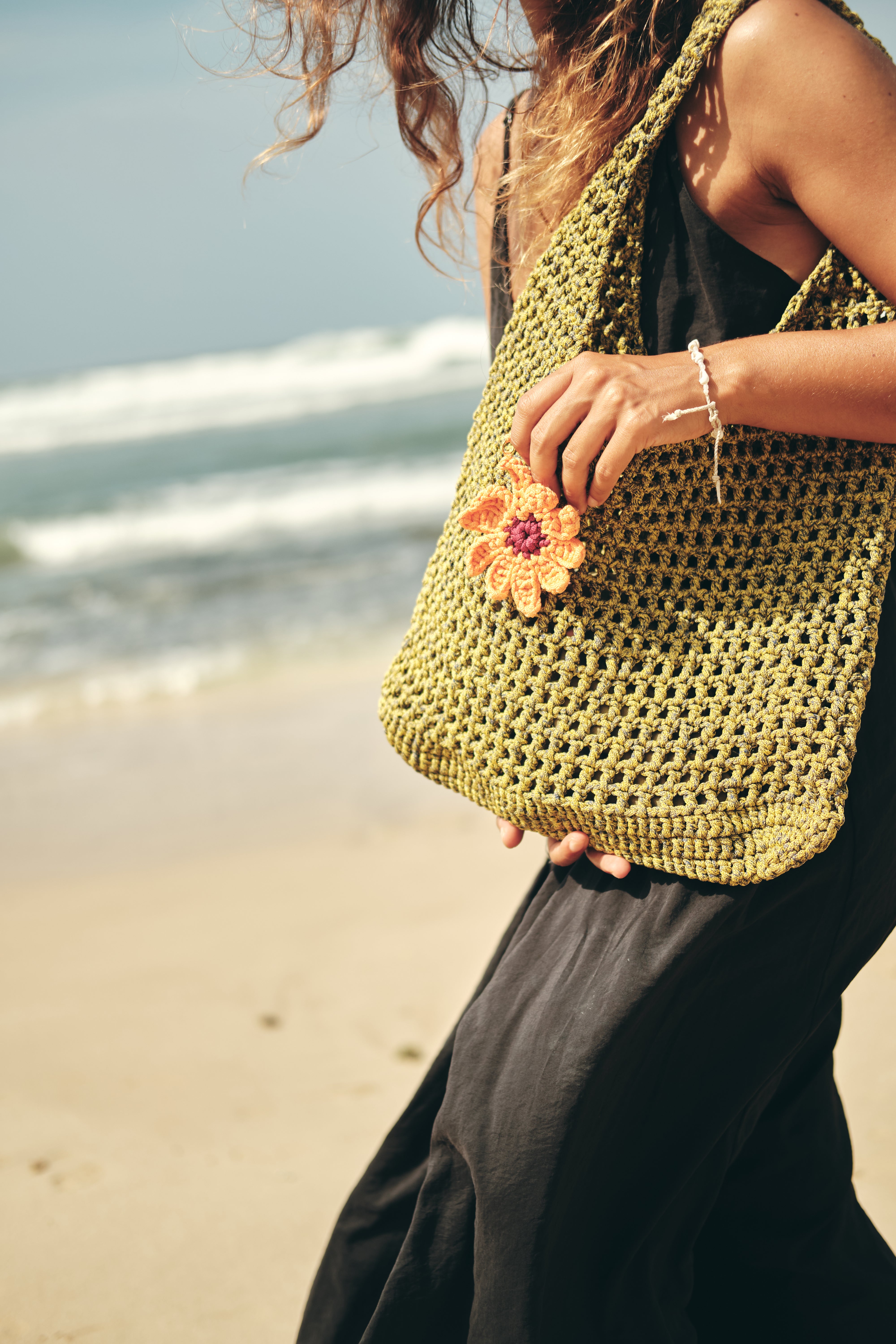 Crochet Tote Bag Mustard